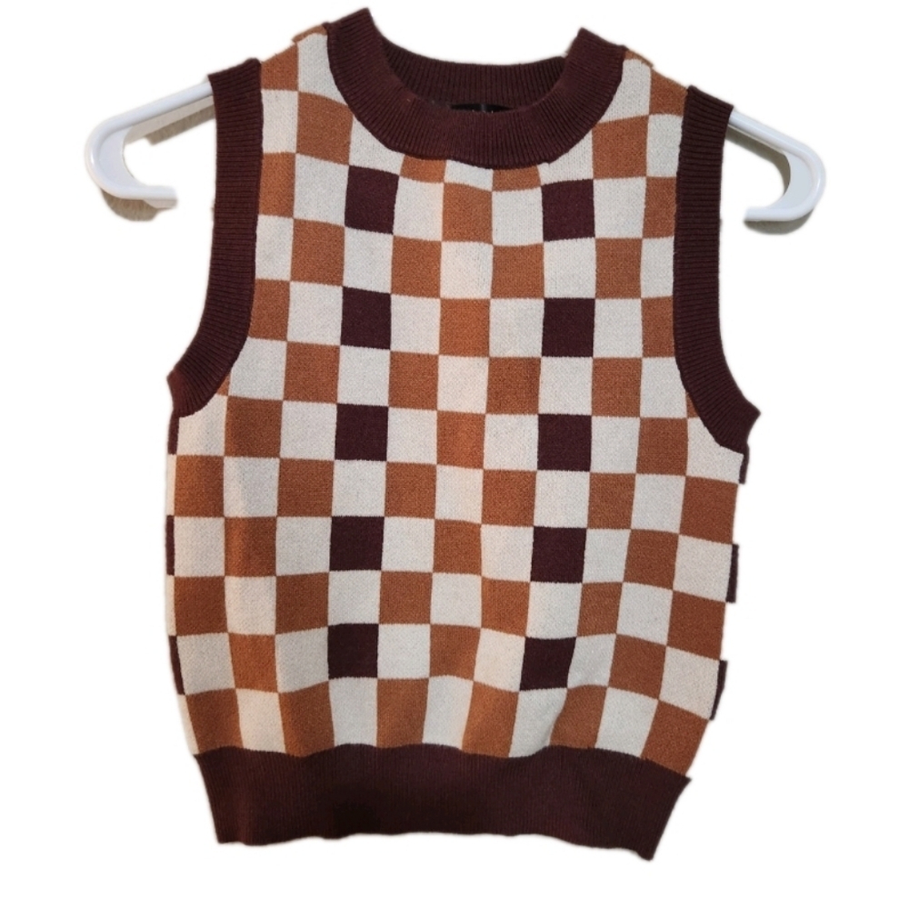 Stretchy Knit Checkered Sweater Vest Womens Size Small